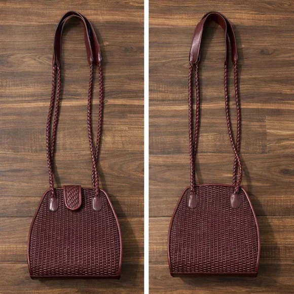 Vintage 1980s Warren Reed Oxblood Woven Leather Saddle Bag Structured - Picture 7 of 15